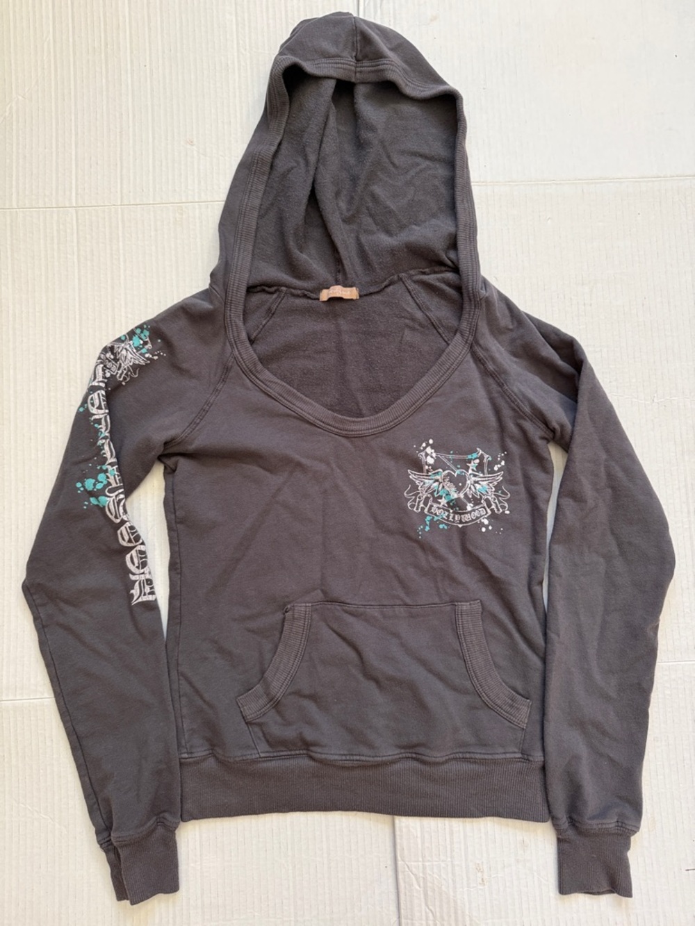 Y2K Forever 21 Twenty One Graphic Hooded Long Sleeve Size S 90s Grunge Graffiti